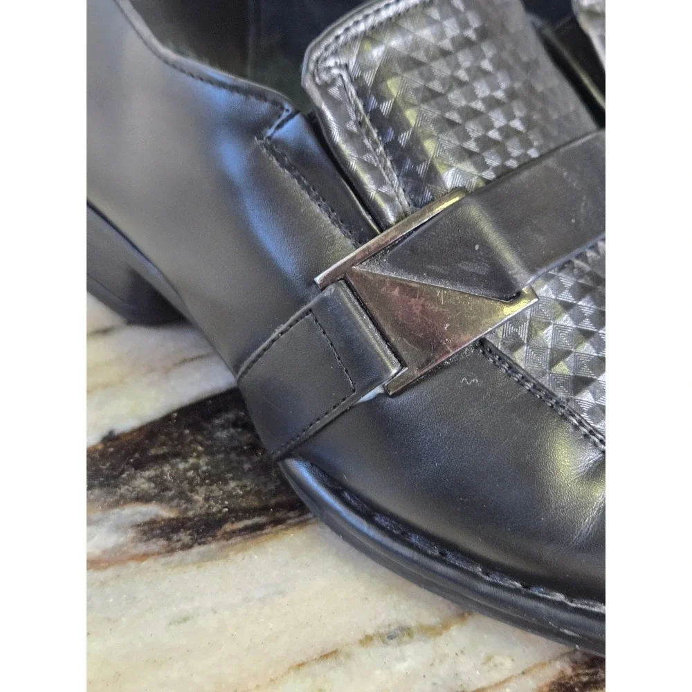 Amali Mens Black Textured Geometric Square Toe Slip‎ On Dress Loafers Shoes 7.5